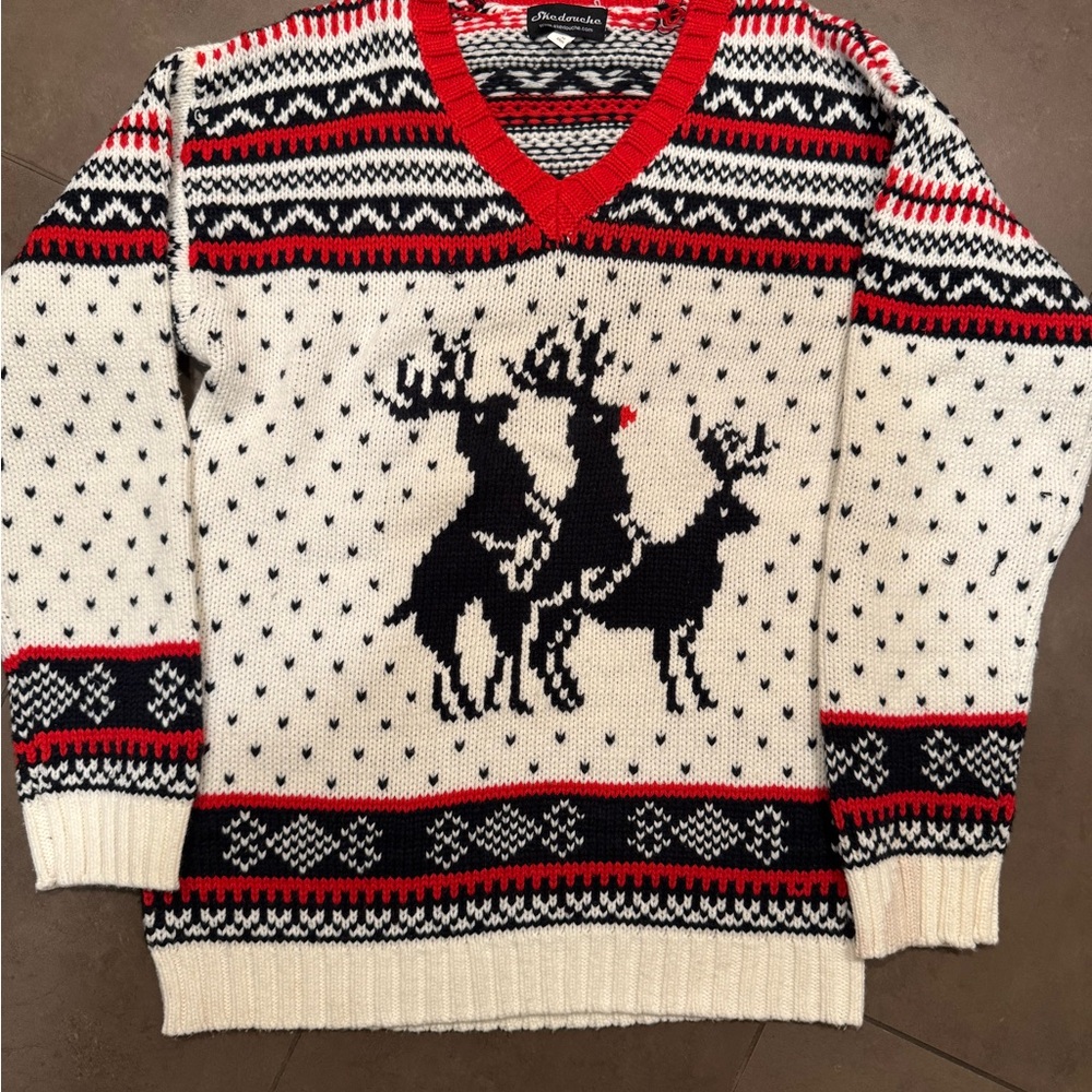 Men’s XL Xrated Red and Black Reindeer Pattern Sweater